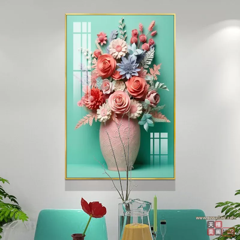 花 单幅 装饰画 美式 餐厅背景墙挂画 晶瓷画
