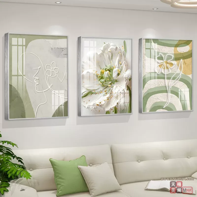 抽象 三联 装饰画 奶油风 客厅背景墙挂画 晶瓷画