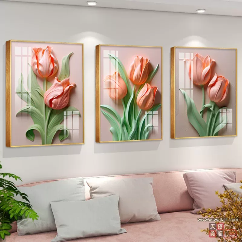 花 单幅 装饰画 奶油风 客厅背景墙挂画 晶瓷画