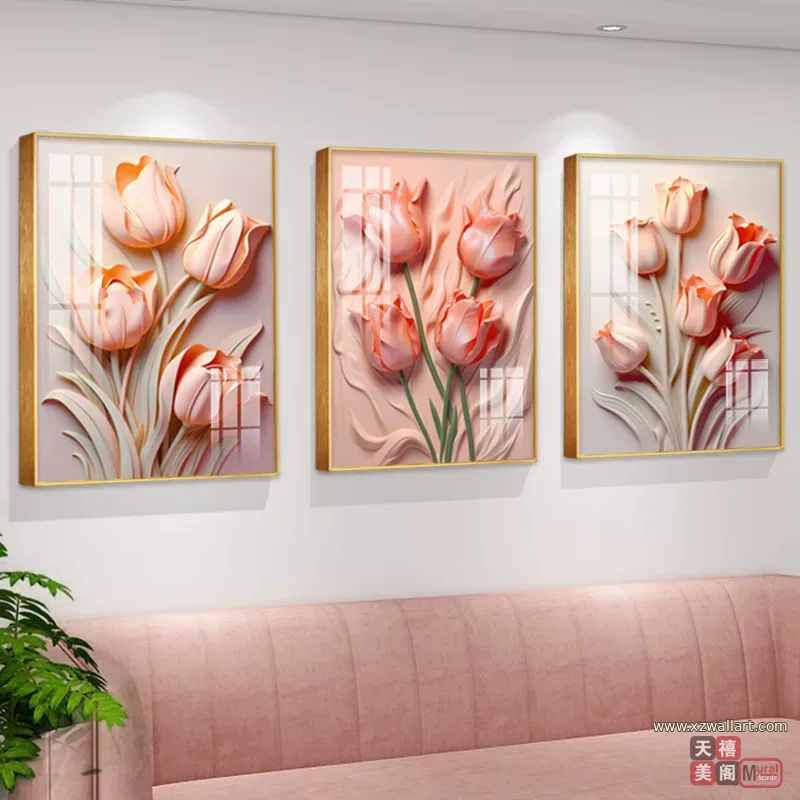 花 单幅 装饰画 奶油风 客厅背景墙挂画 晶瓷画