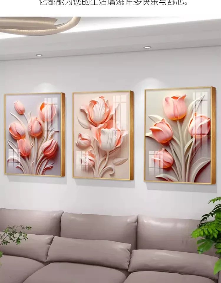 花 单幅 装饰画 奶油风 客厅背景墙挂画 晶瓷画