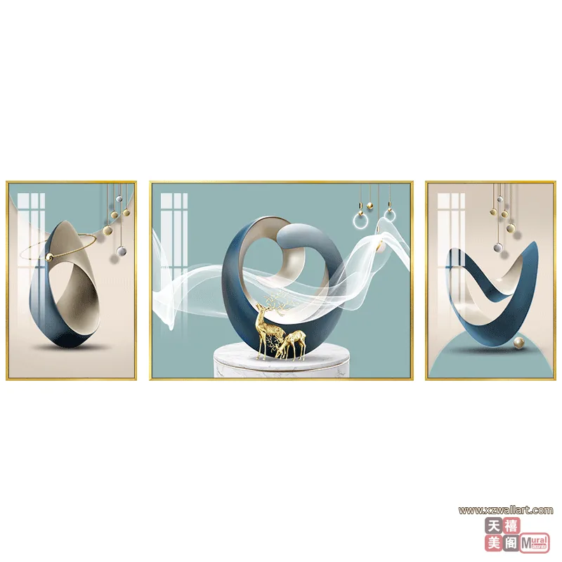 抽象 三联 装饰画 轻奢风 客厅背景墙挂画 晶瓷画