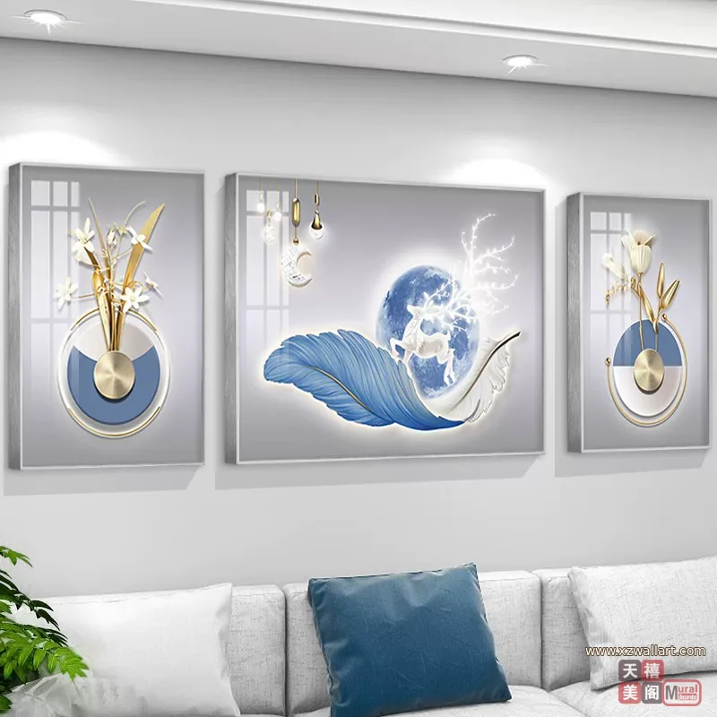 抽象 三联 装饰画 轻奢风 客厅背景墙挂画 晶瓷画