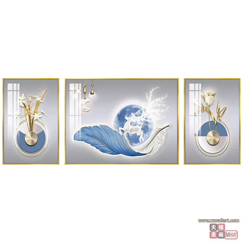 抽象 三联 装饰画 轻奢风 客厅背景墙挂画 晶瓷画