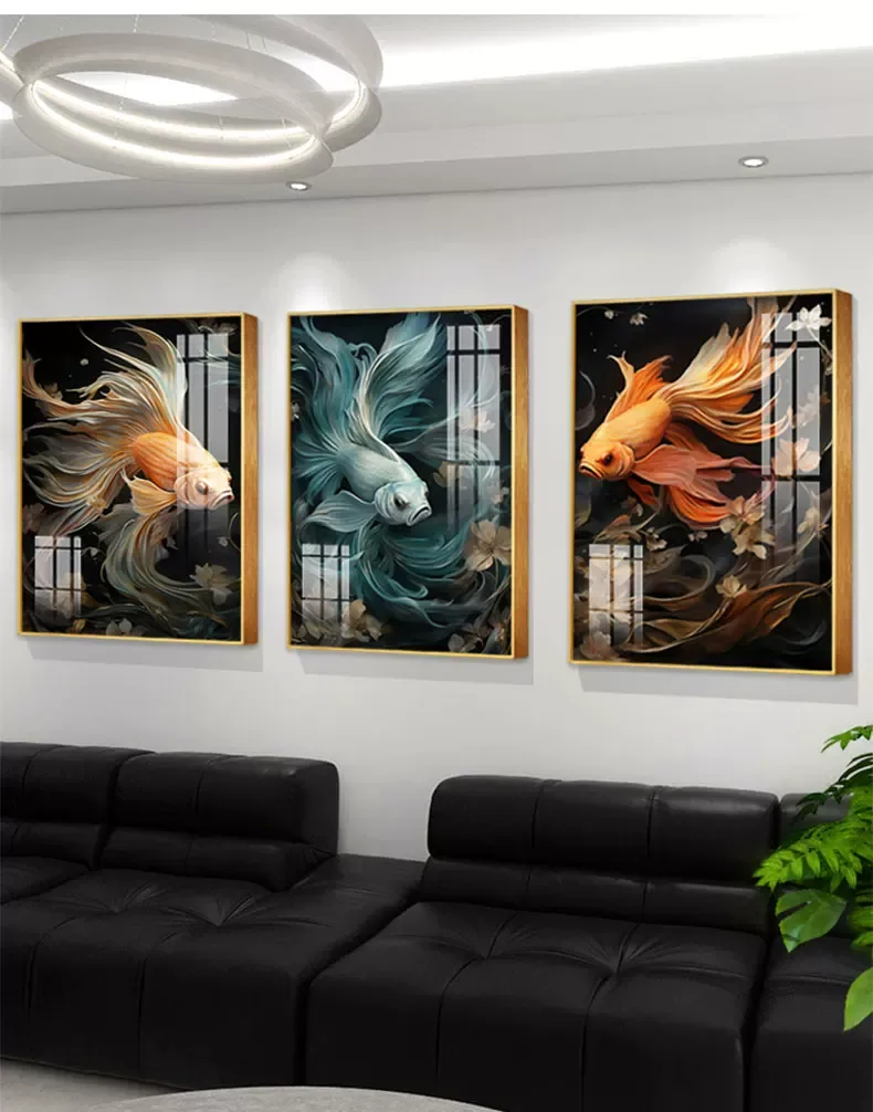 抽象 三联 装饰画 轻奢风 客厅背景墙挂画 晶瓷画