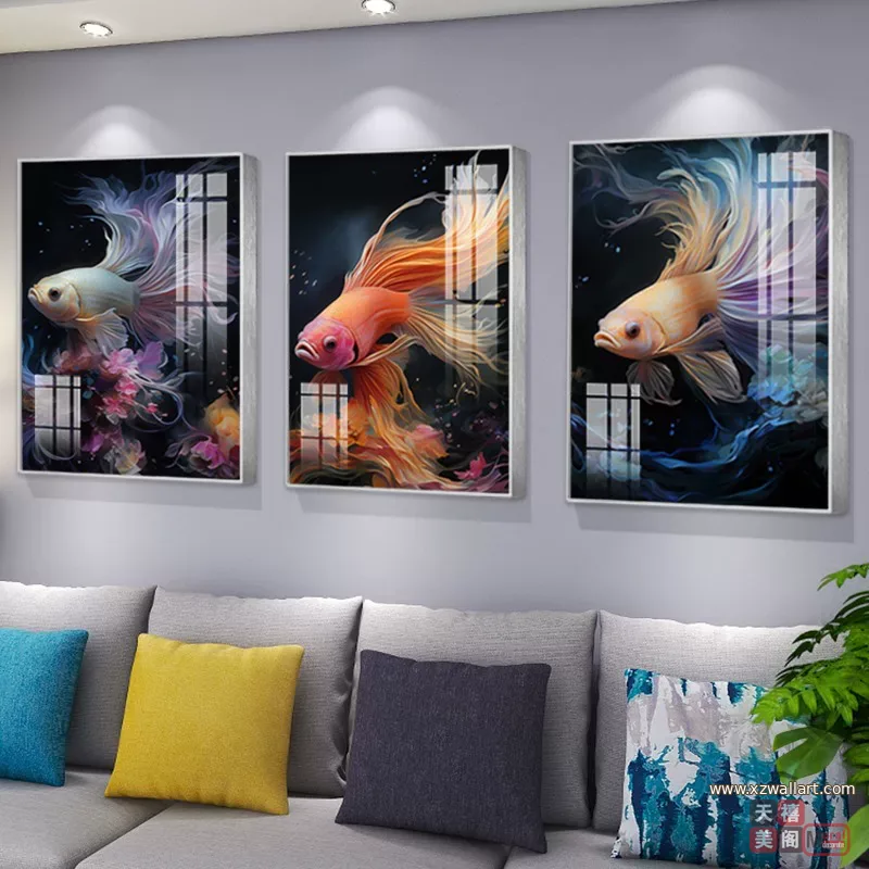 抽象 三联 装饰画 轻奢风 客厅背景墙挂画 晶瓷画