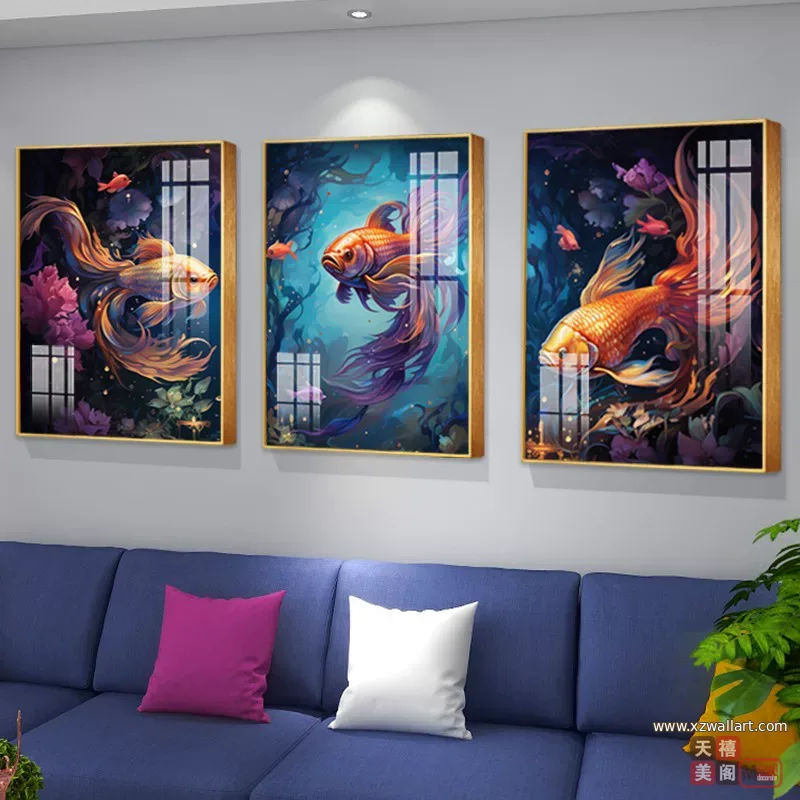抽象 三联 装饰画 轻奢风 客厅背景墙挂画 晶瓷画