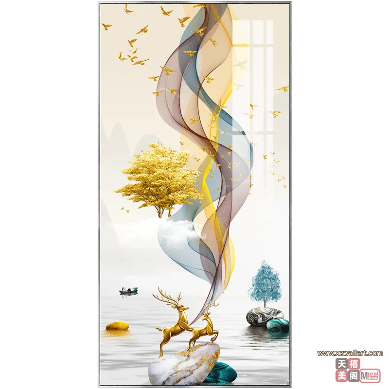 抽象 单幅 装饰画 轻奢风 玄关背景墙挂画 晶瓷画