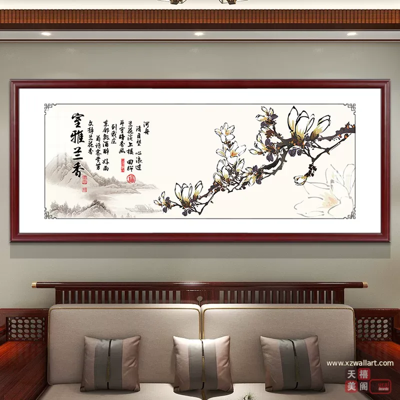 抽象 单幅 装饰画 新中式 客厅背景墙挂画 晶瓷画