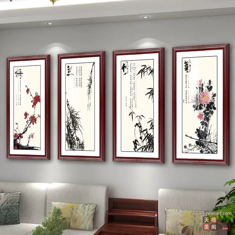 竹 单幅 装饰画 新中式 客厅背景墙挂画 晶瓷画