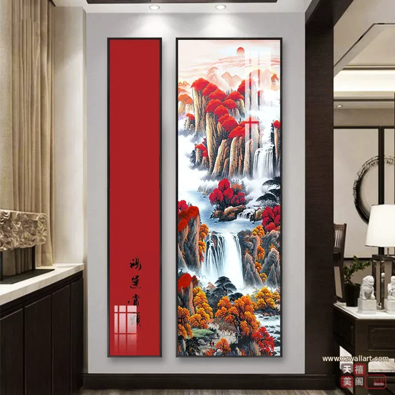 抽象 两联 装饰画 新中式 玄关背景墙挂画 晶瓷画