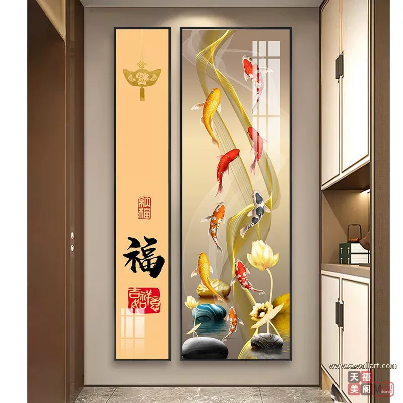 抽象 两联 装饰画 新中式 玄关背景墙挂画 晶瓷画