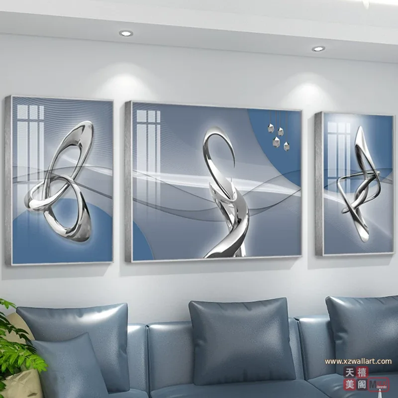 抽象 三联 装饰画 轻奢风 客厅背景墙挂画 晶瓷画