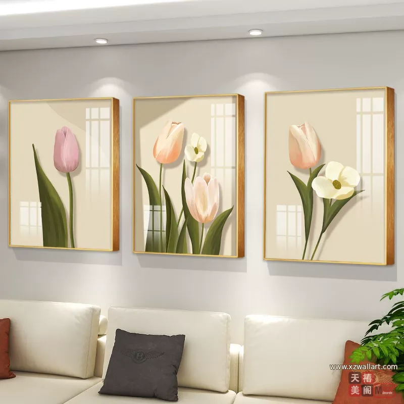 抽象 三联 装饰画 轻奢风 客厅背景墙挂画 晶瓷画