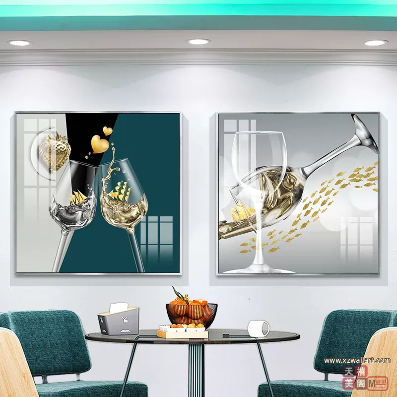 抽象 单幅 装饰画 轻奢风 餐厅背景墙挂画 晶瓷画