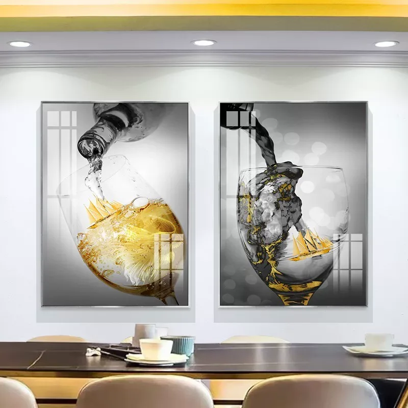 抽象 两联 装饰画 轻奢风 餐厅背景墙挂画 晶瓷画