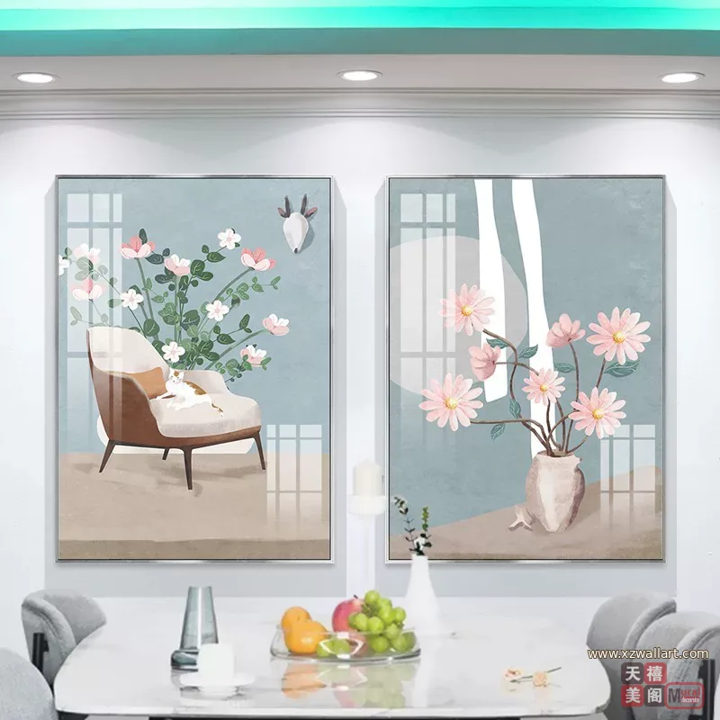 抽象 单幅 装饰画 轻奢风 餐厅背景墙挂画 晶瓷画