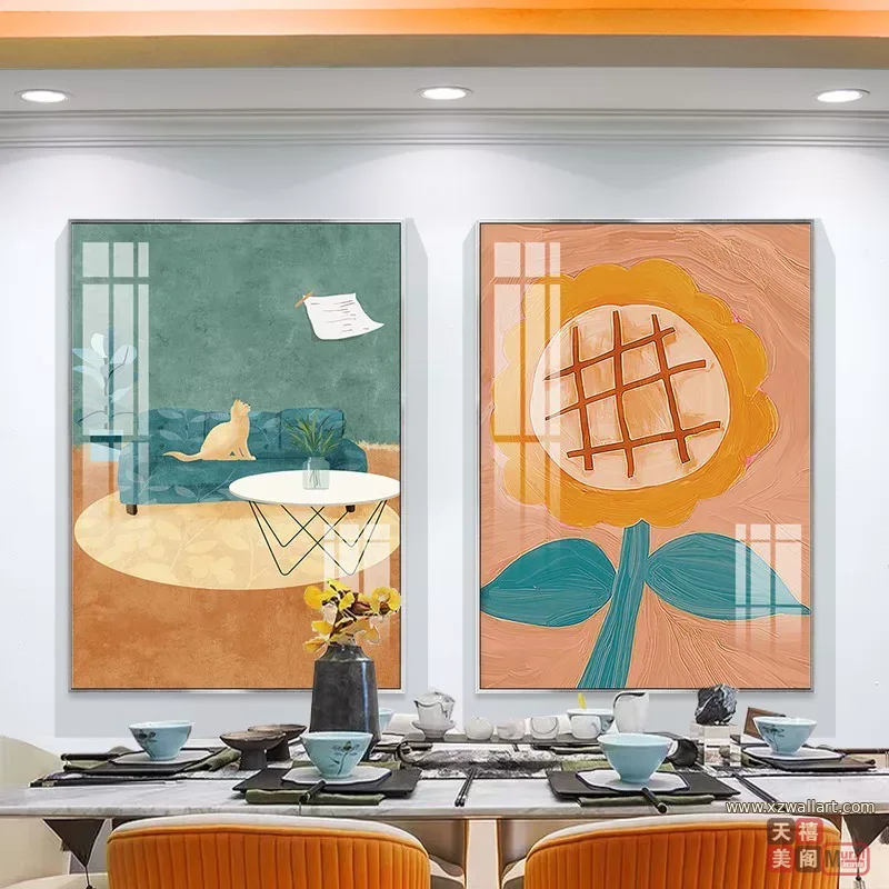 抽象 单幅 装饰画 轻奢风 餐厅背景墙挂画 晶瓷画