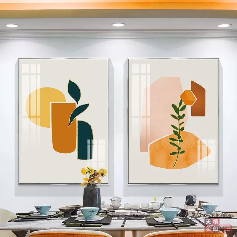 抽象 单幅 装饰画 轻奢风 餐厅背景墙挂画 晶瓷画