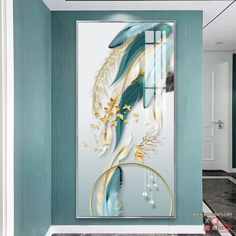 羽毛 单幅 装饰画 轻奢风 玄关背景墙挂画 晶瓷画