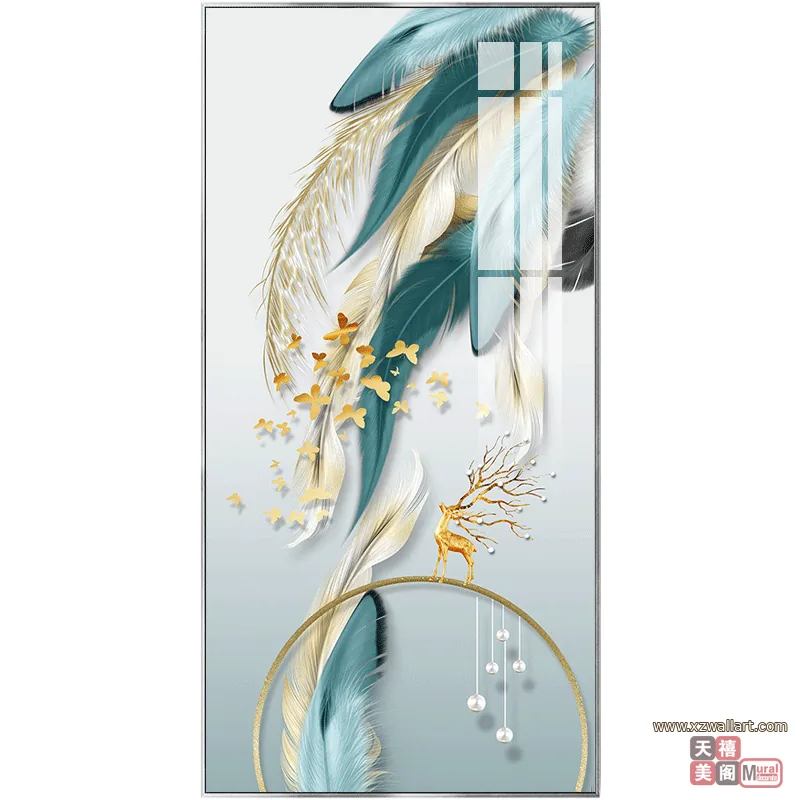 羽毛 单幅 装饰画 轻奢风 玄关背景墙挂画 晶瓷画