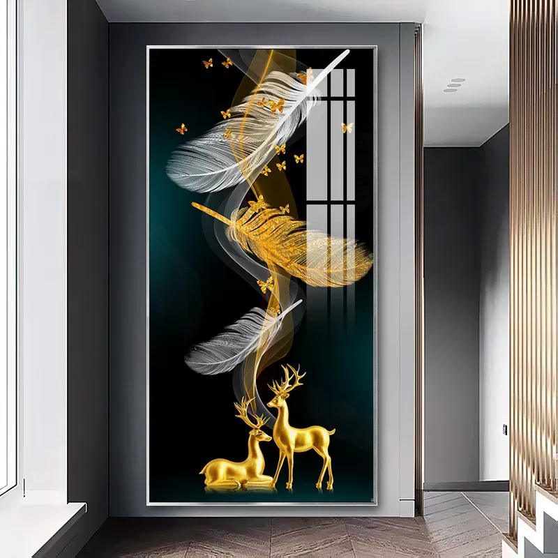 羽毛 单幅 装饰画 轻奢风 玄关背景墙挂画 晶瓷画