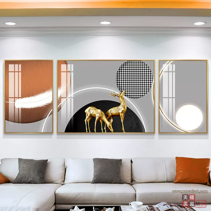 抽象 三联 装饰画 轻奢风 客厅背景墙挂画 晶瓷画