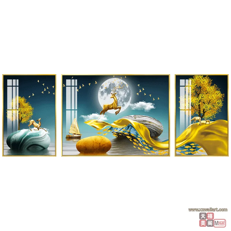 山水 单幅 装饰画 轻奢风 客厅背景墙挂画 晶瓷画