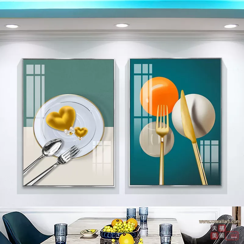 抽象 单幅 装饰画 轻奢风 餐厅背景墙挂画 晶瓷画