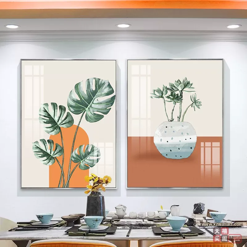 抽象 单幅 装饰画 轻奢风 餐厅背景墙挂画 晶瓷画