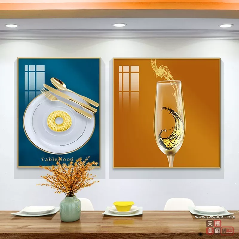 抽象 单幅 装饰画 轻奢风 餐厅背景墙挂画 晶瓷画
