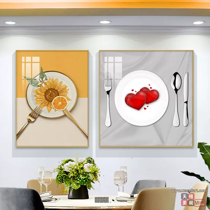 抽象 单幅 装饰画 轻奢风 餐厅背景墙挂画 晶瓷画