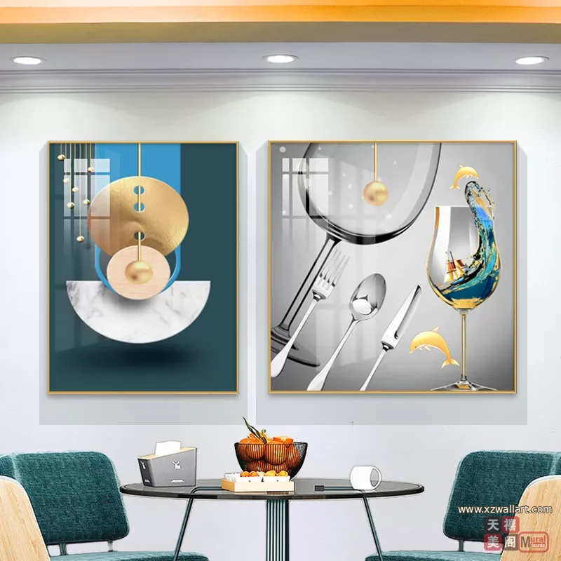 抽象 单幅 装饰画 轻奢风 餐厅背景墙挂画 晶瓷画