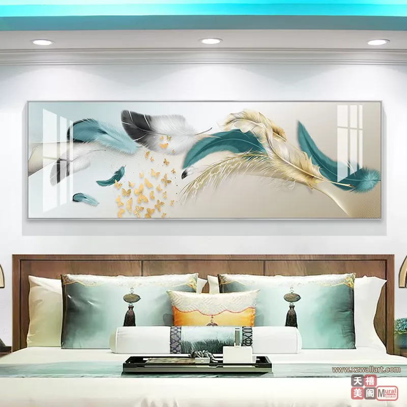 羽毛 单幅 装饰画 轻奢风 客厅背景墙挂画 晶瓷画