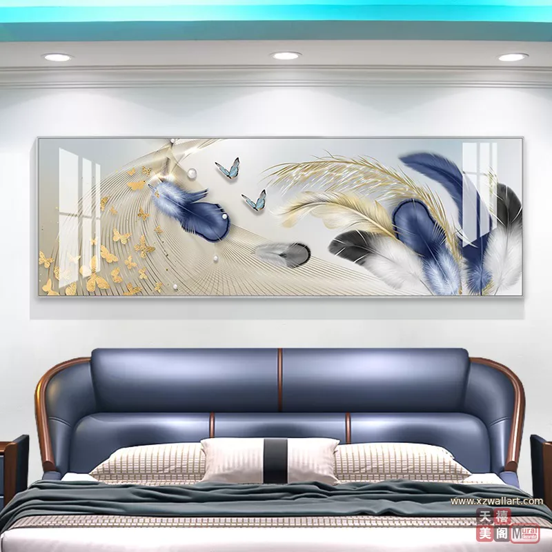 羽毛 单幅 装饰画 轻奢风 客厅背景墙挂画 晶瓷画