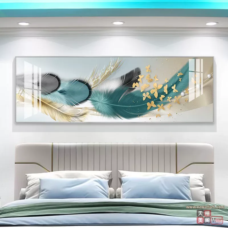 羽毛 单幅 装饰画 轻奢风 客厅背景墙挂画 晶瓷画
