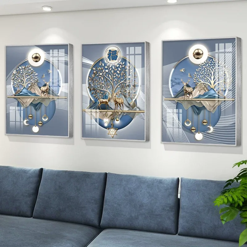 抽象 三联 装饰画 轻奢风 客厅背景墙挂画 晶瓷画