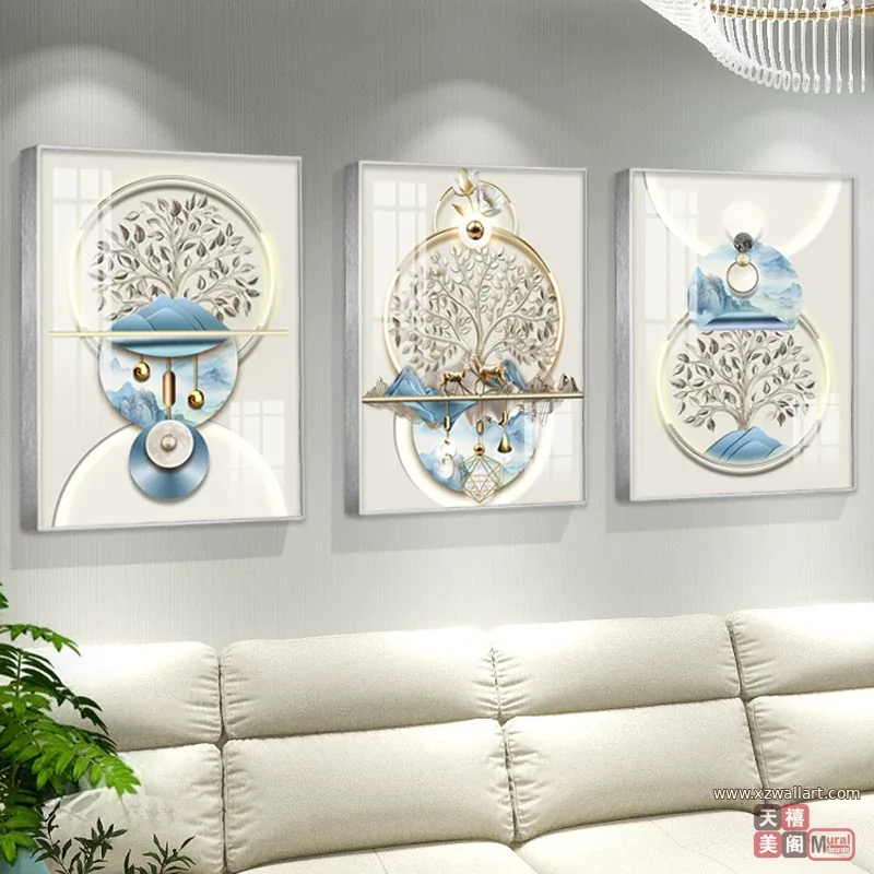 抽象 三联 装饰画 轻奢风 客厅背景墙挂画 晶瓷画