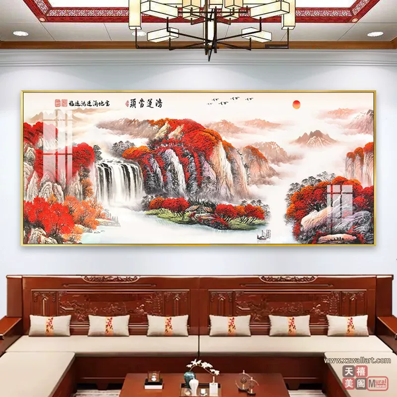 抽象 单幅 装饰画 新中式 客厅背景墙挂画 晶瓷画