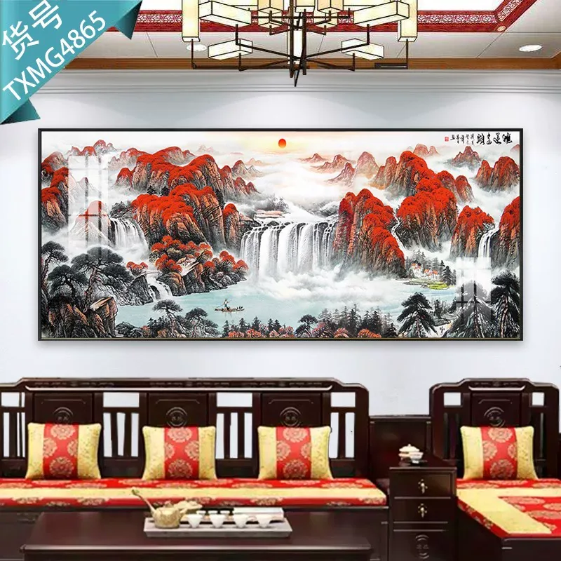 抽象 单幅 装饰画 新中式 客厅背景墙挂画 晶瓷画