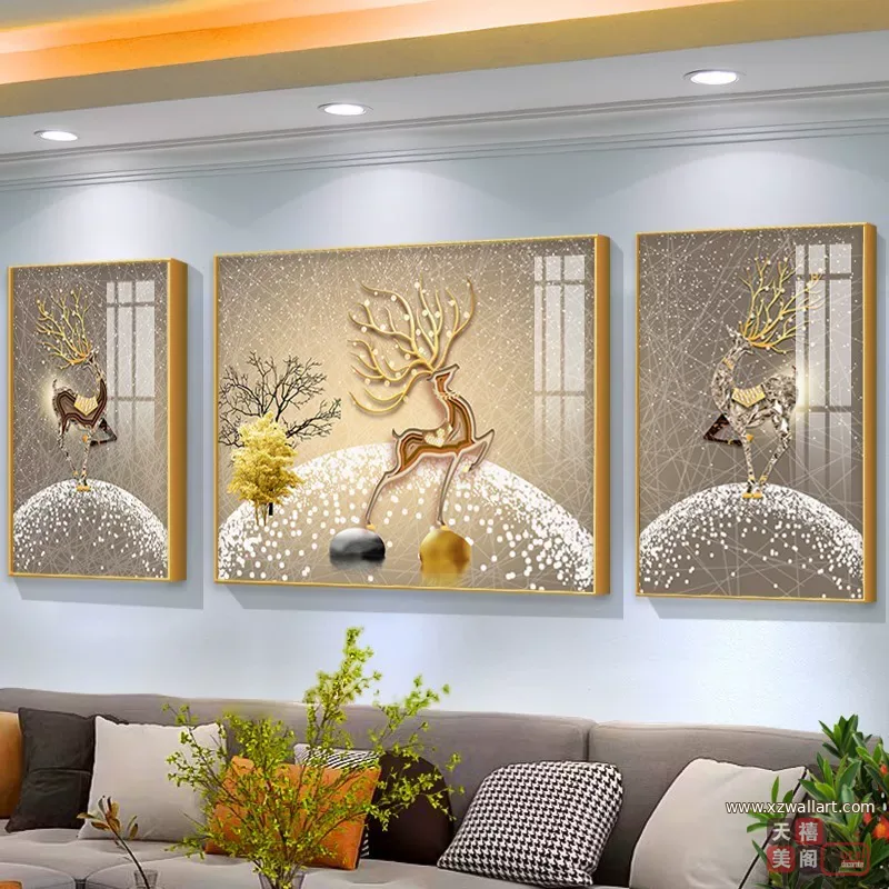 抽象 三联 装饰画 轻奢风 客厅背景墙挂画 晶瓷画