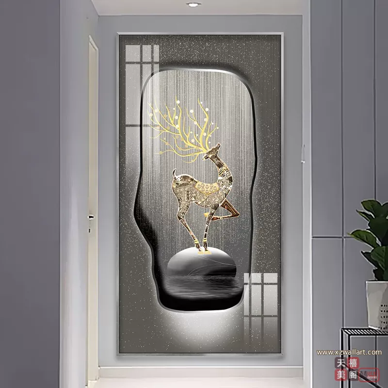 鹿 单幅 装饰画 轻奢风 玄关背景墙挂画 晶瓷画