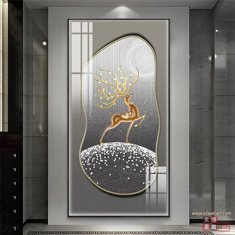 鹿 单幅 装饰画 轻奢风 玄关背景墙挂画 晶瓷画