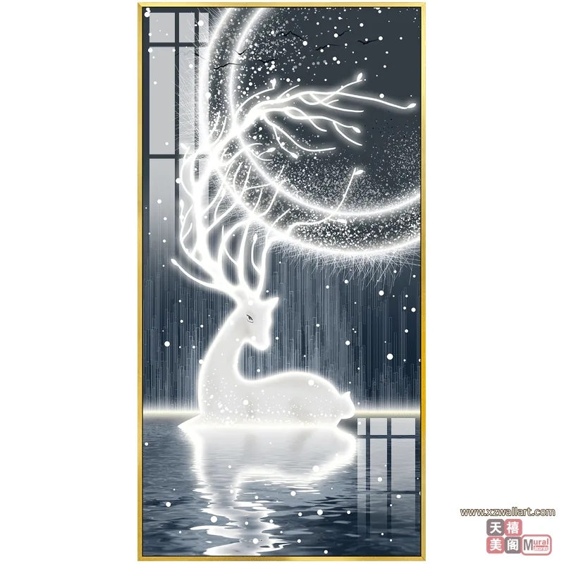 鹿 单幅 装饰画 轻奢风 玄关背景墙挂画 晶瓷画