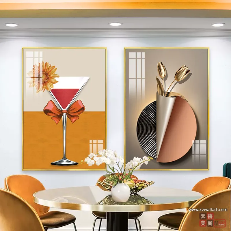 抽象 单幅 装饰画 轻奢风 餐厅背景墙挂画 晶瓷画