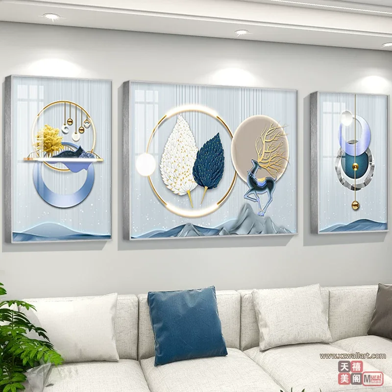 抽象 三联 装饰画 轻奢风 客厅背景墙挂画 晶瓷画