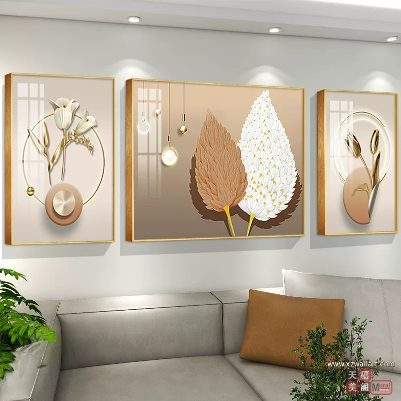 抽象 三联 装饰画 轻奢风 客厅背景墙挂画 晶瓷画