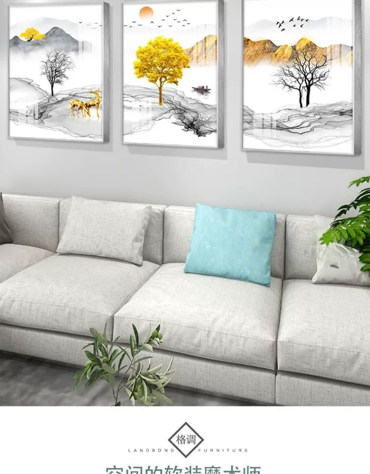 抽象 三联 装饰画 轻奢风 客厅背景墙挂画 晶瓷画