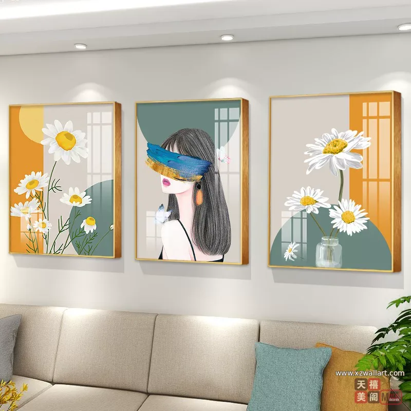 花 三联 装饰画 轻奢风 客厅背景墙挂画 晶瓷画