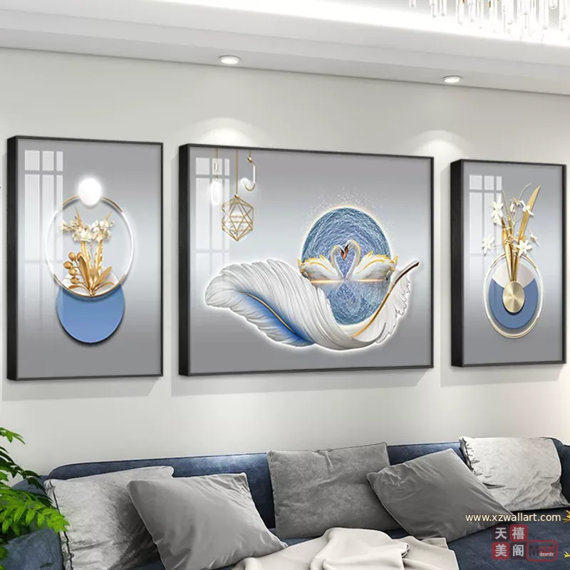 羽毛 单幅 装饰画 奶油风 客厅背景墙挂画 晶瓷画